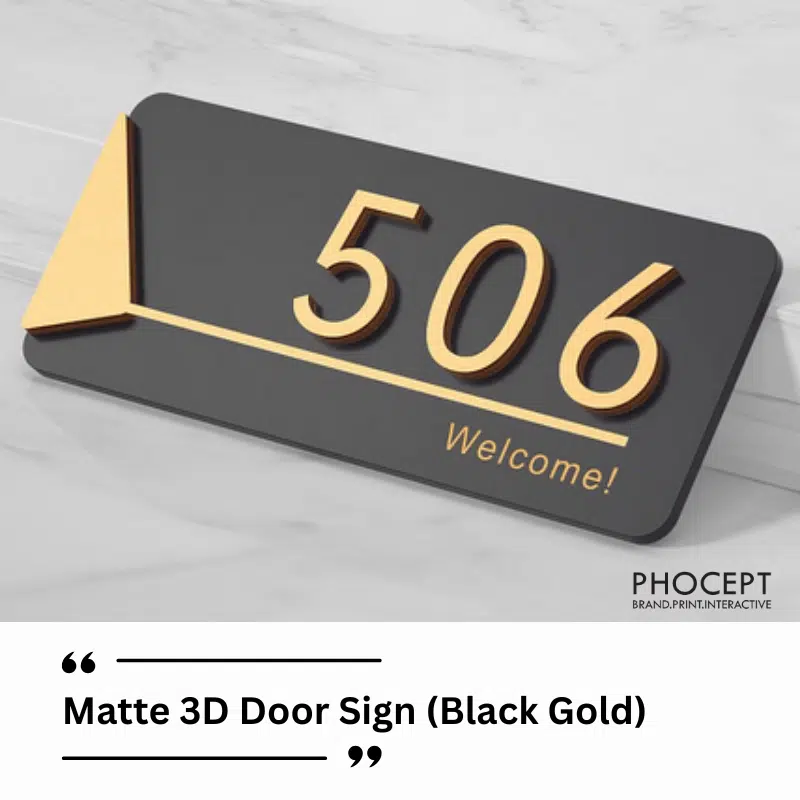 Matte 3D Text Office Sign Black Gold